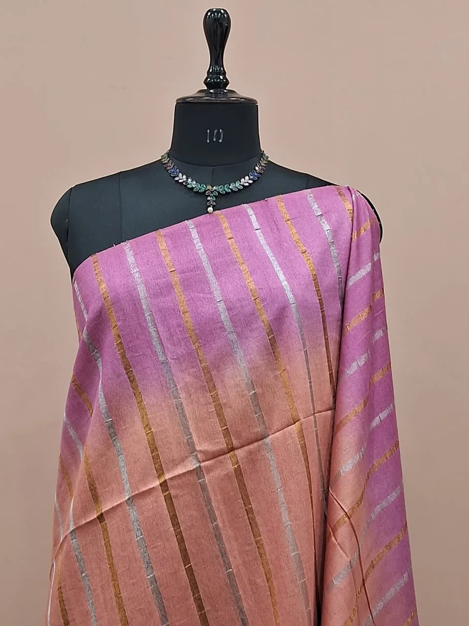 Peach Bamboo Silk Saree 1