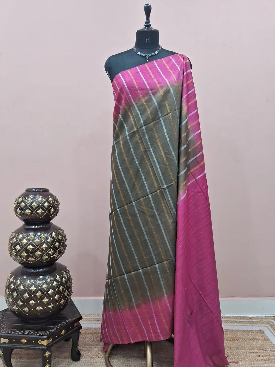 Dark Green Bamboo Silk Saree 