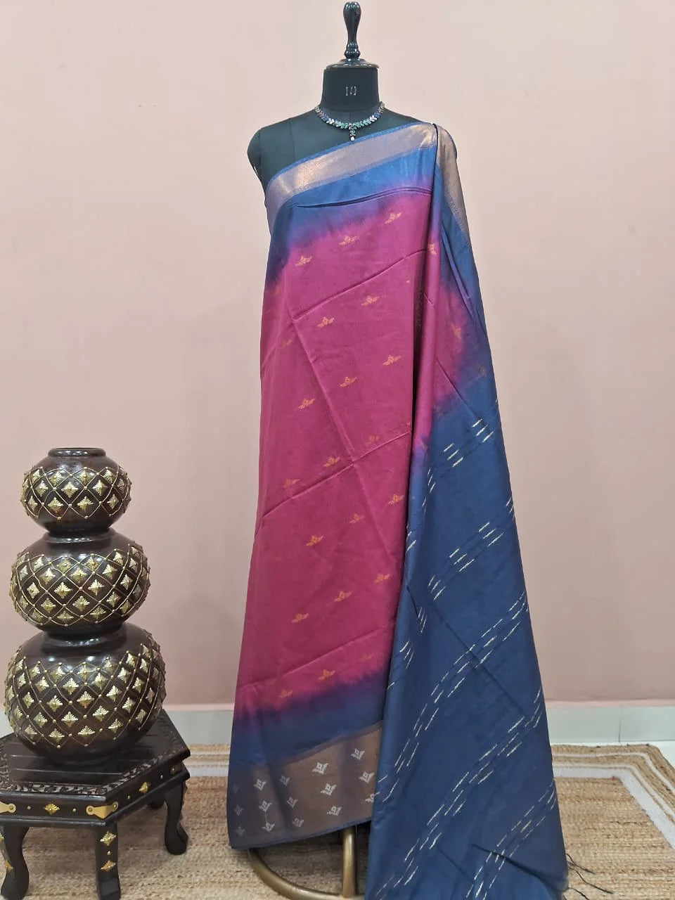 Dark Onion Pink Bamboo Silk Saree 