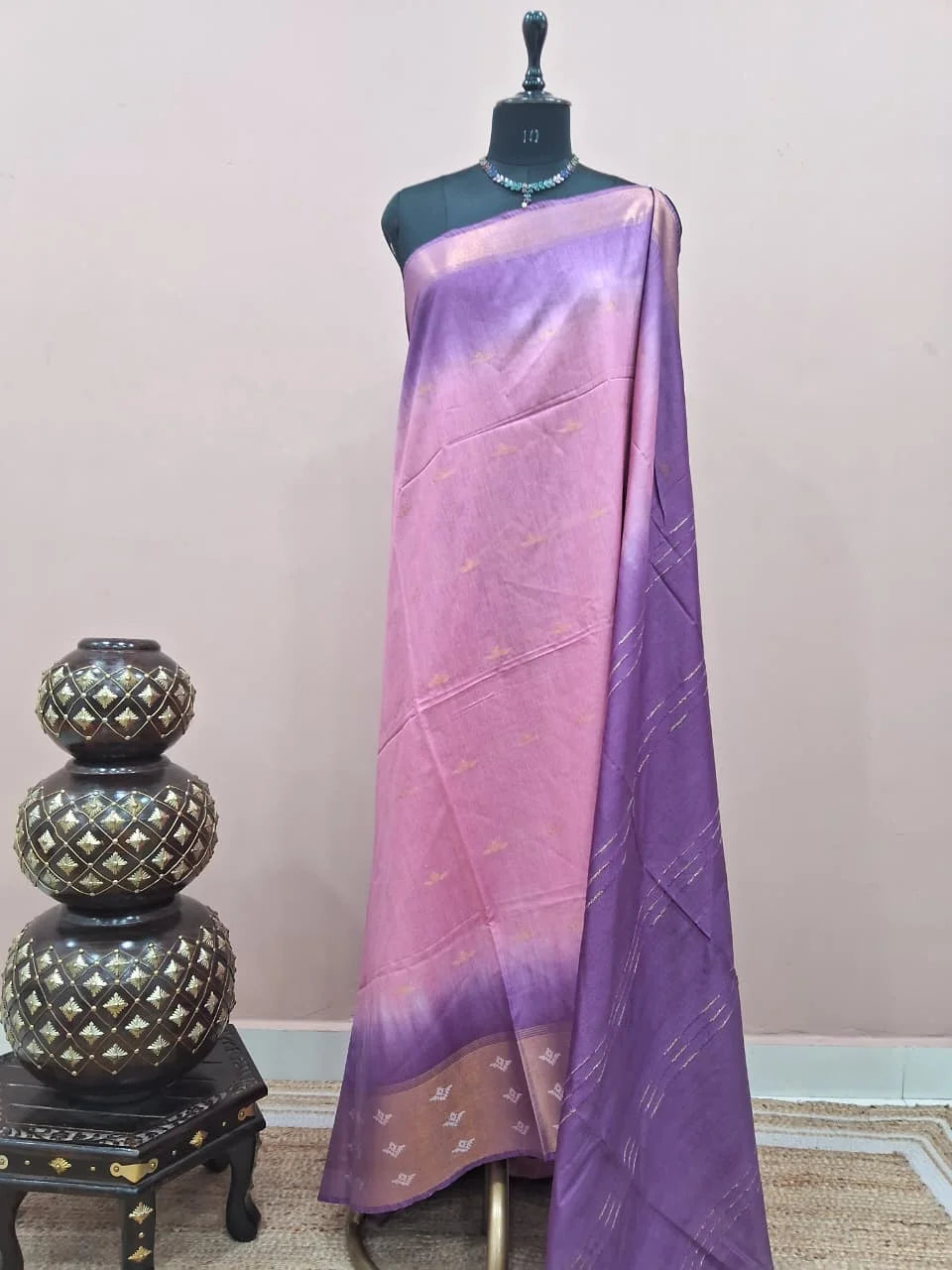 Light Rose Pink Bamboo Silk Saree 