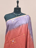Dark Peach Checked Bamboo Silk Saree 1