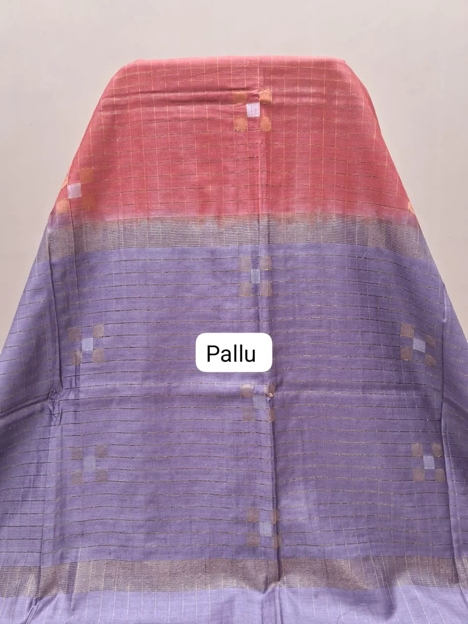 Dark Peach Checked Bamboo Silk Saree pallu