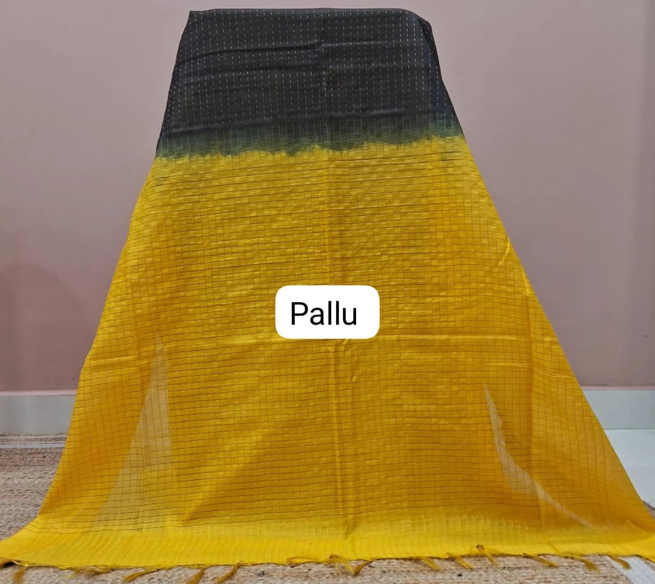 Black Bamboo Silk Saree Pallu