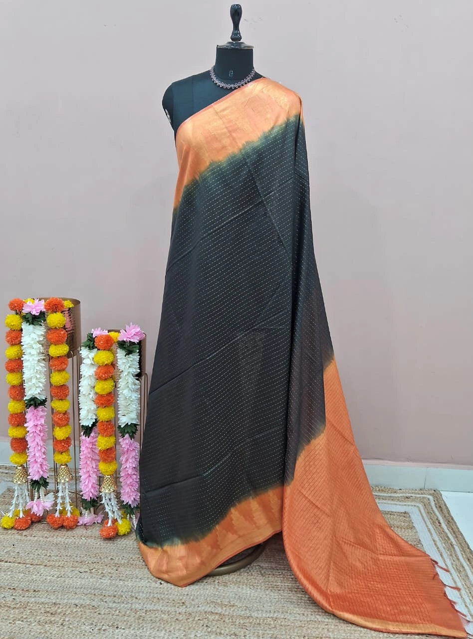 Dark Black Bamboo Silk Saree 