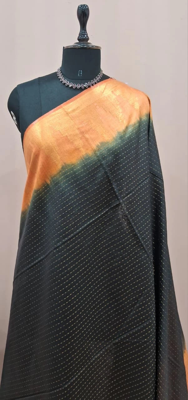 Dark Black Bamboo Silk Saree  1