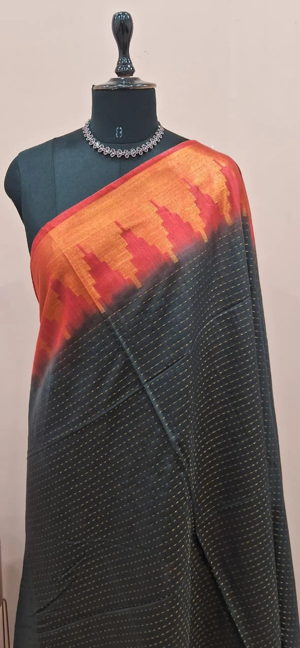 Pure Black Bamboo Silk Saree 1