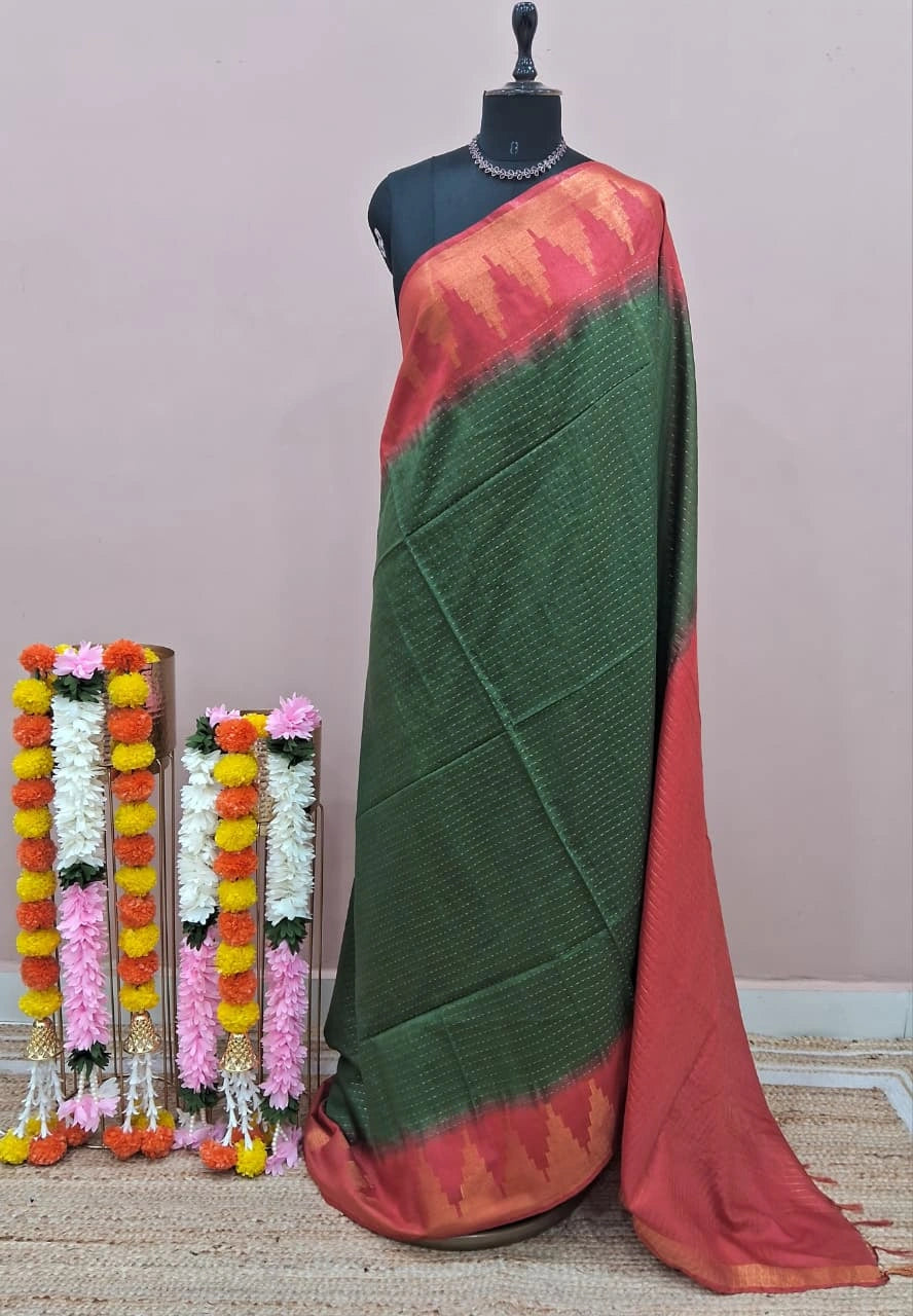 Grass Green Bamboo Silk Saree