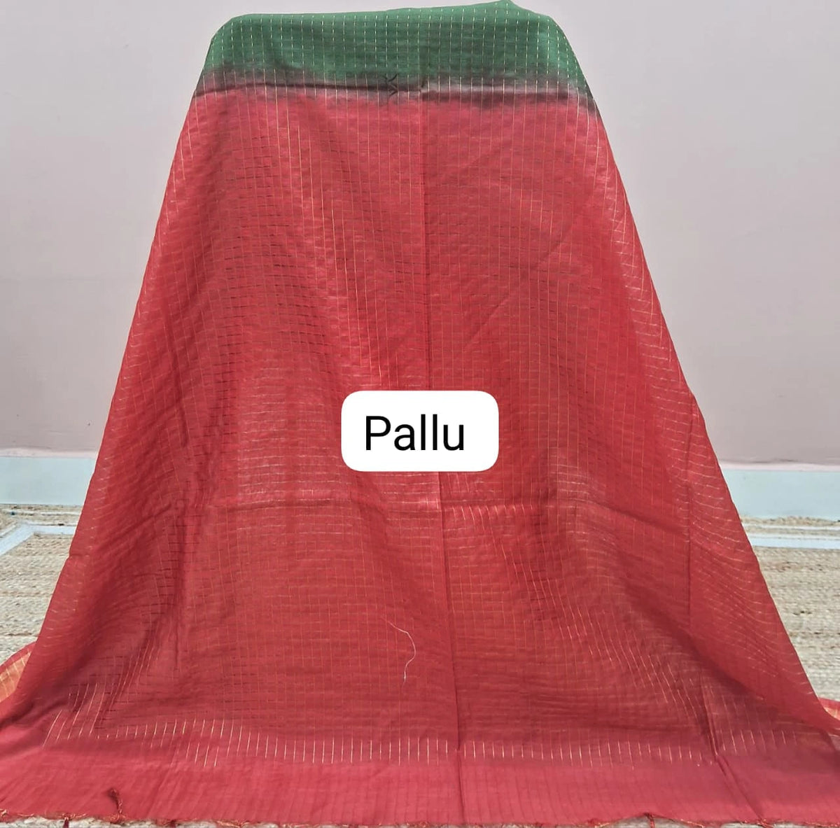 Grass Green Bamboo Silk Saree pallu