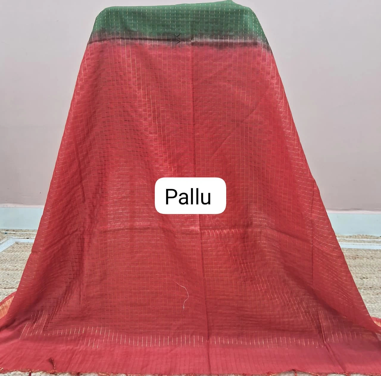 Grass Green Bamboo Silk Saree pallu