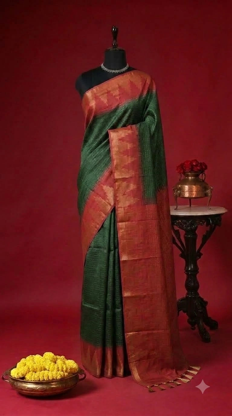 Grass Green Bamboo Silk Saree