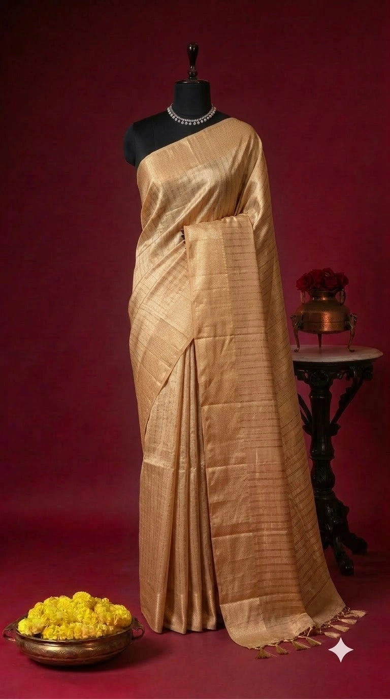 Dark Beige Bamboo Silk Saree