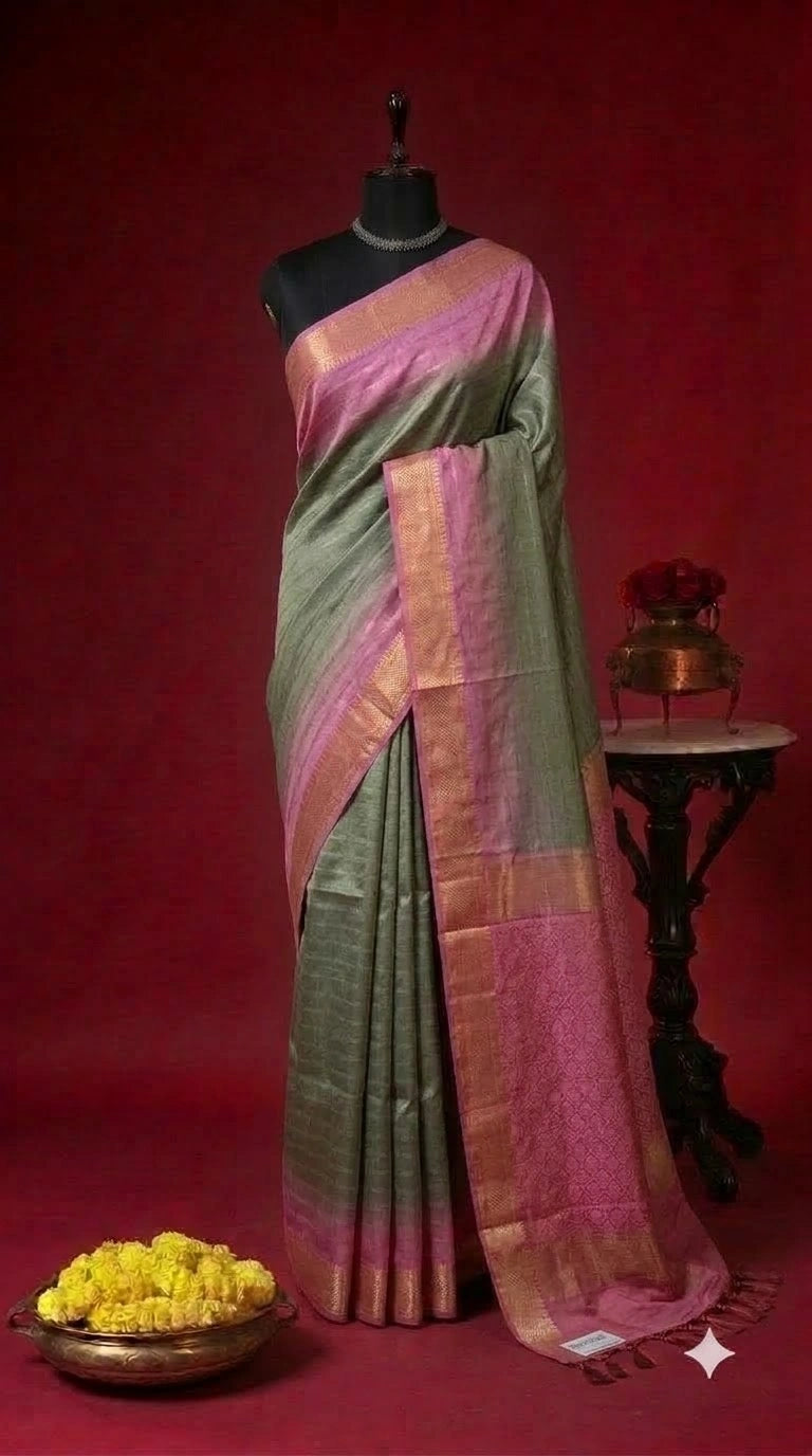 Seafoam Green Bamboo Silk Saree