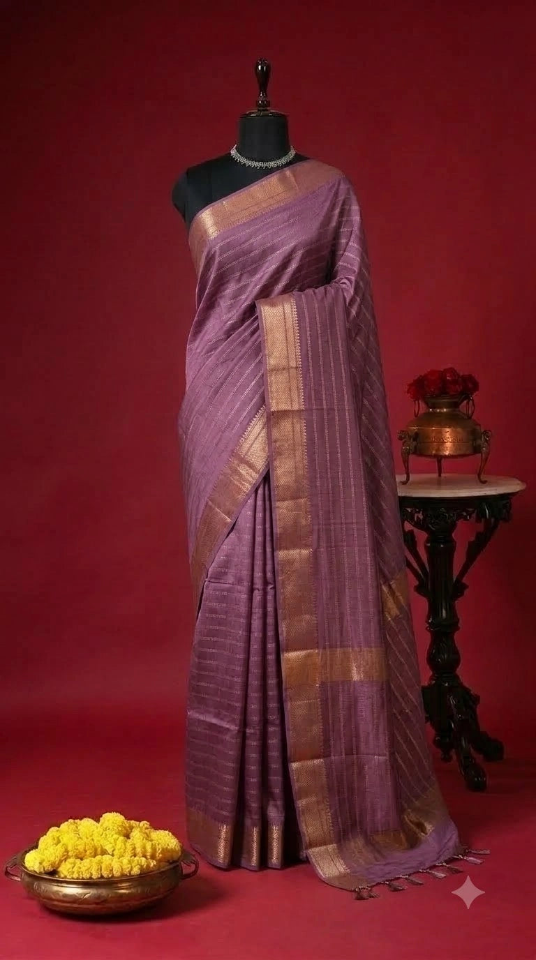 Dark Onion Pink Bamboo Silk Saree 