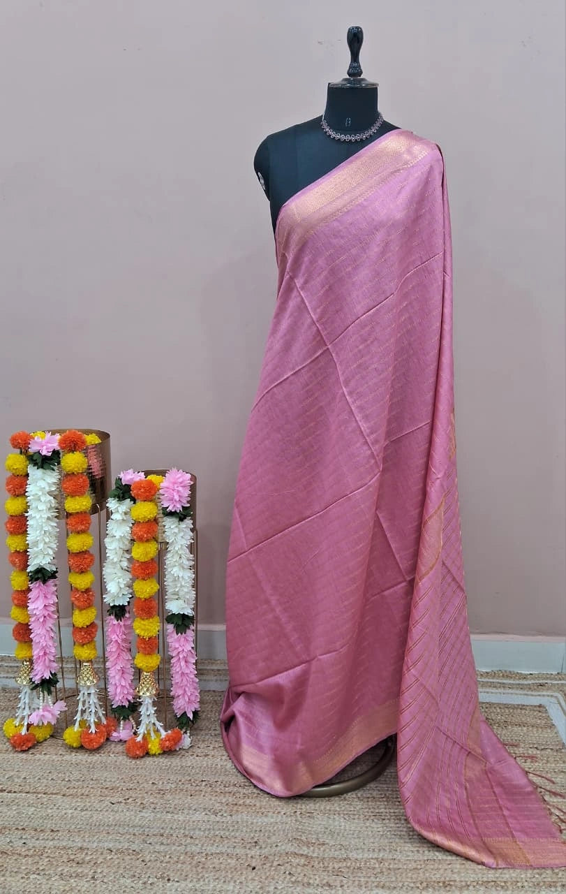 Baby Pink Bamboo Silk Saree
