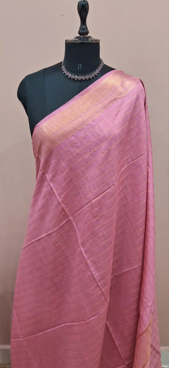 Baby Pink Bamboo Silk Saree 1