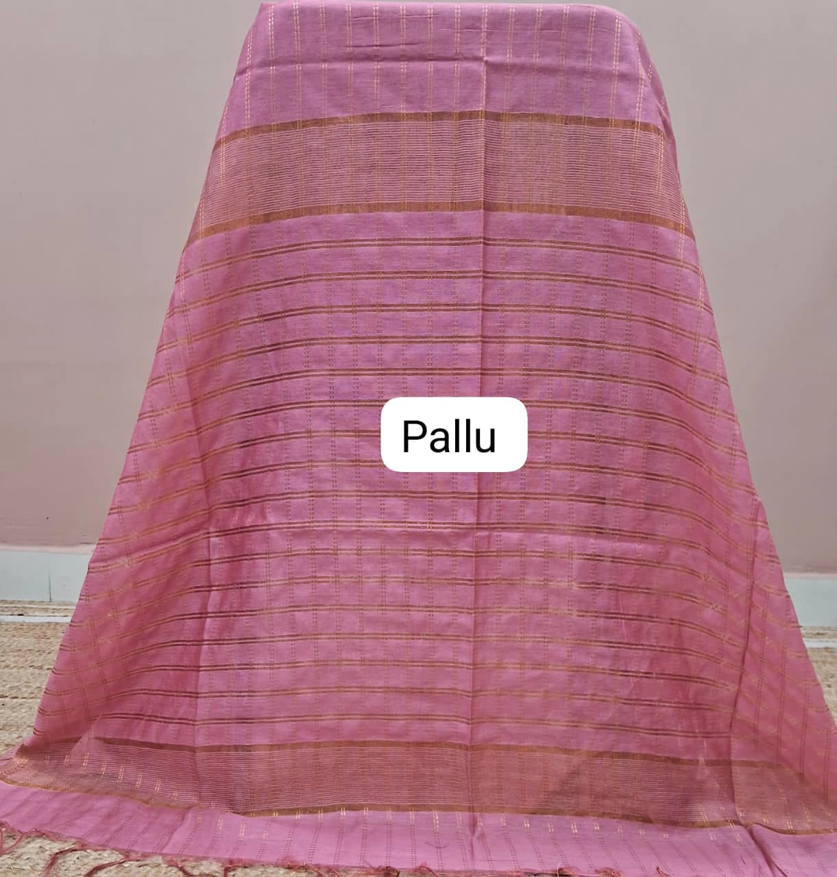 Baby Pink Bamboo Silk Saree Pallu