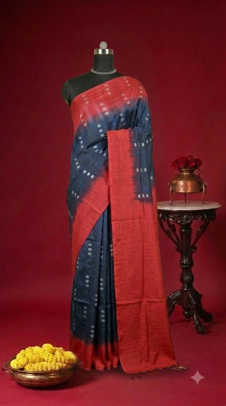 Timeless Chic Dark Blue Bamboo Silk Saree 