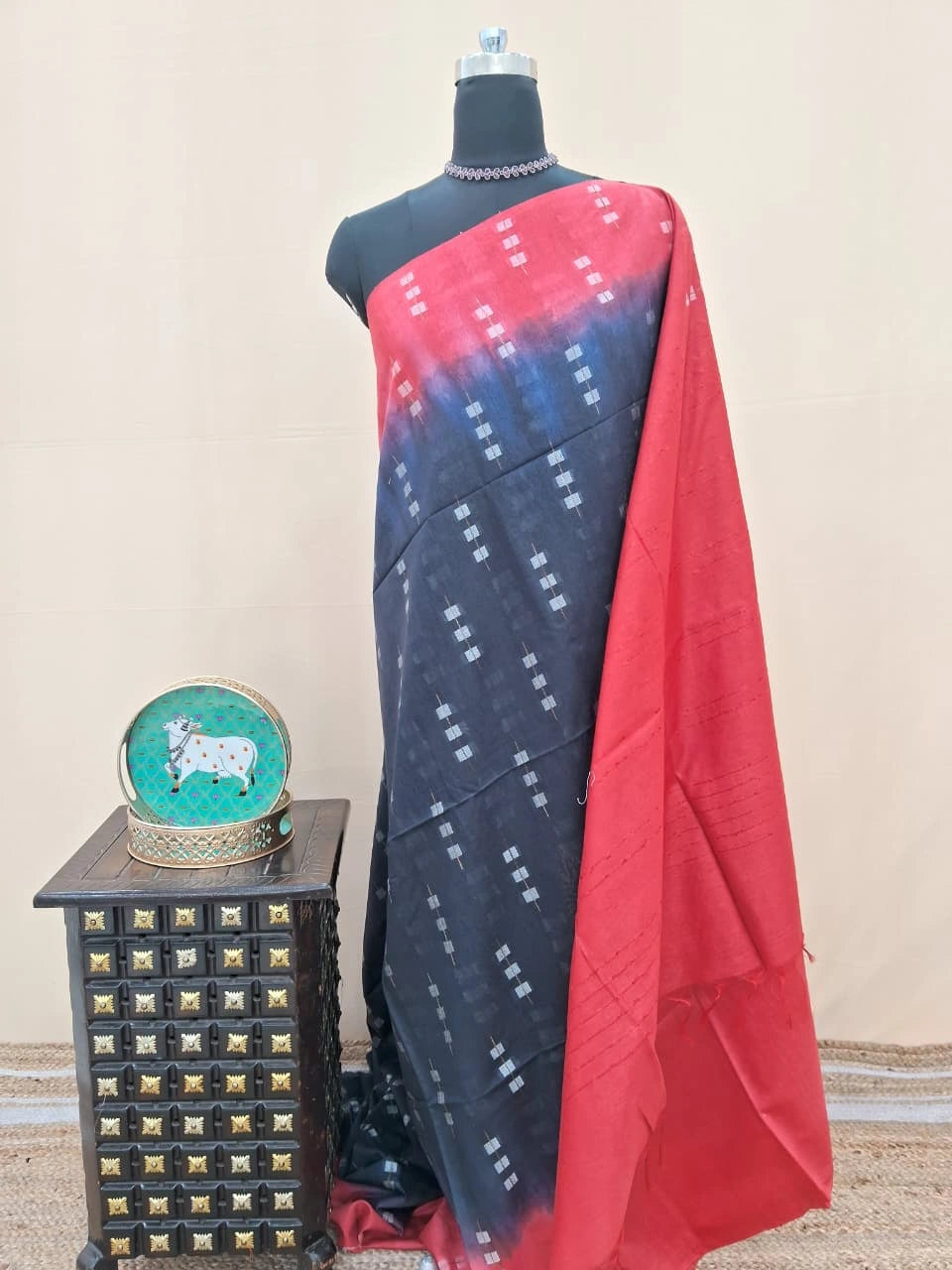 Timeless Chic Dark Blue Bamboo Silk Saree 