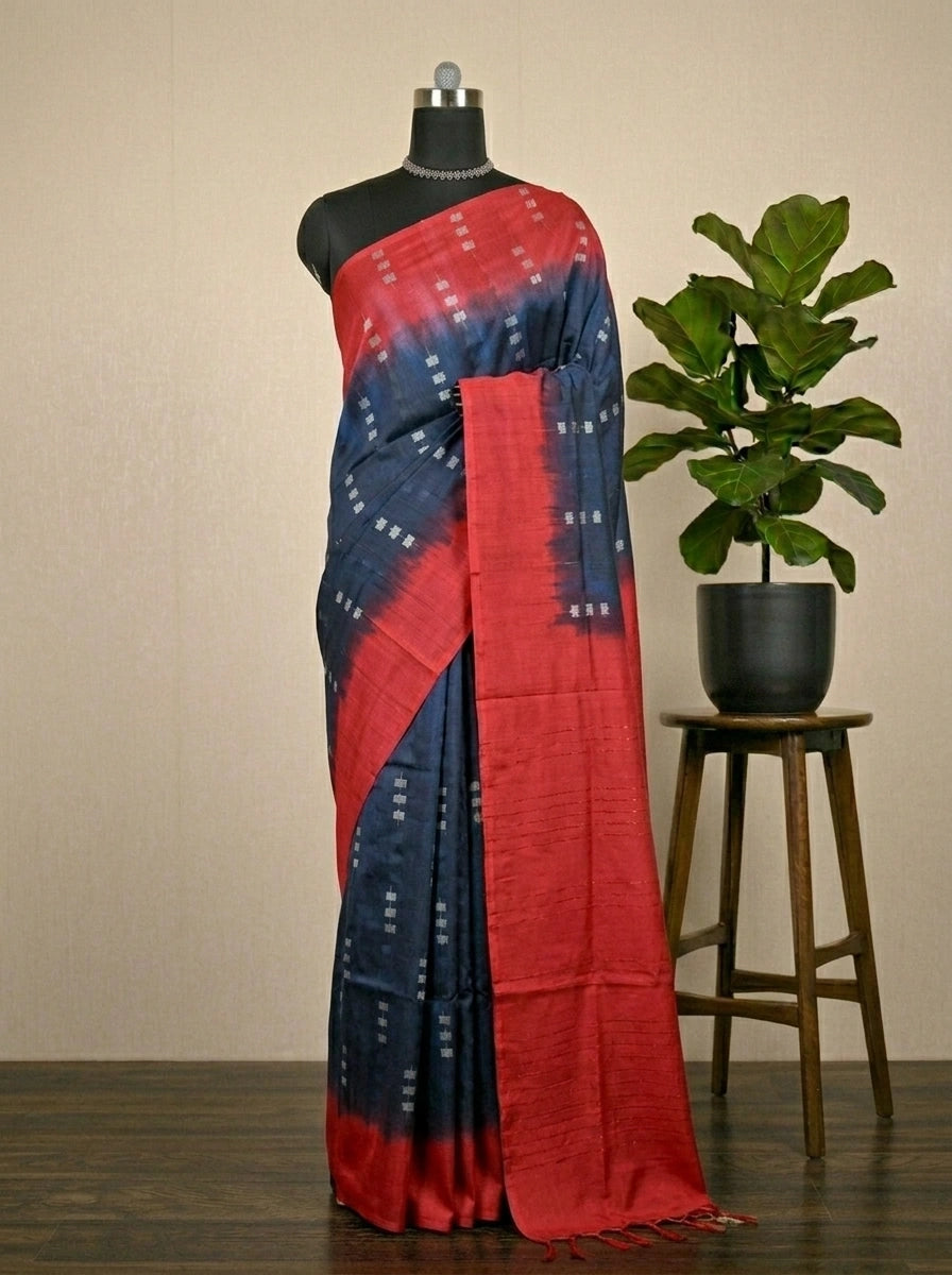 Timeless Chic Dark Blue Bamboo Silk Saree 