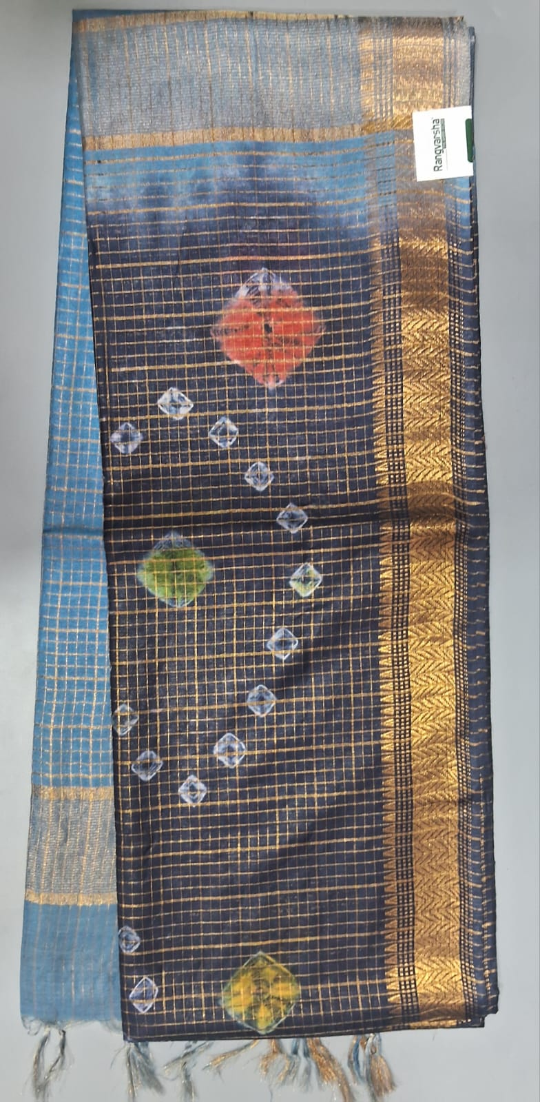 Black Checked Bamboo Silk Saree