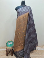 Elegant Dark Brown Bamboo Silk Saree