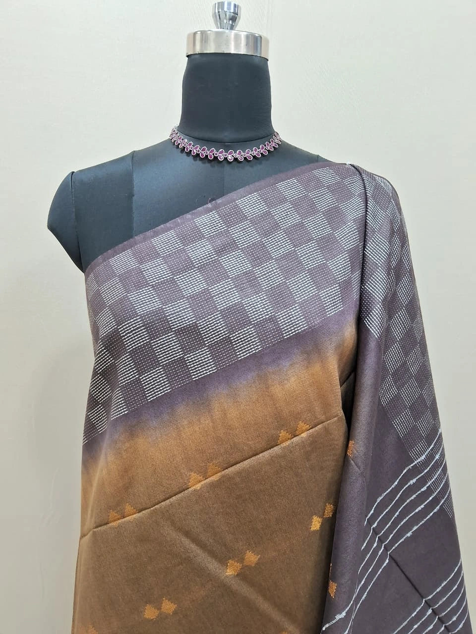 Elegant Dark Brown Bamboo Silk Saree 