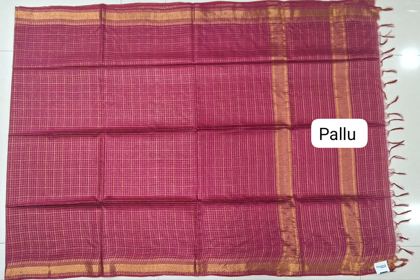 Reddish Pink Bamboo Silk Saree pallu