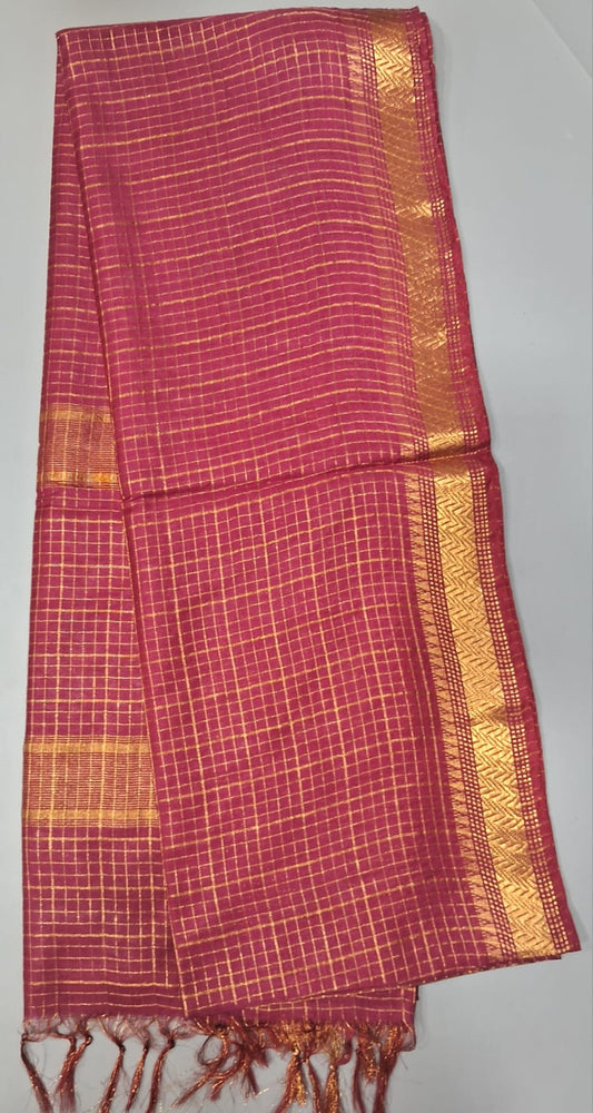 Reddish Pink Bamboo Silk Saree