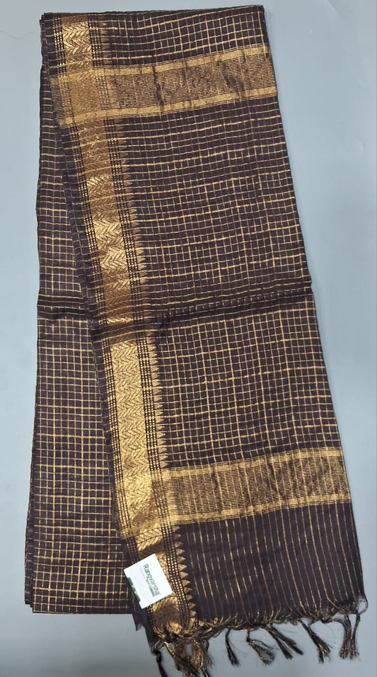 Dark walnut brown Bamboo Silk Saree