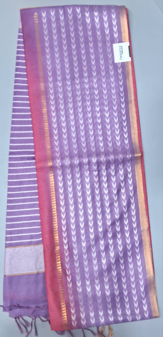 Reddish Pink Bamboo Silk Saree