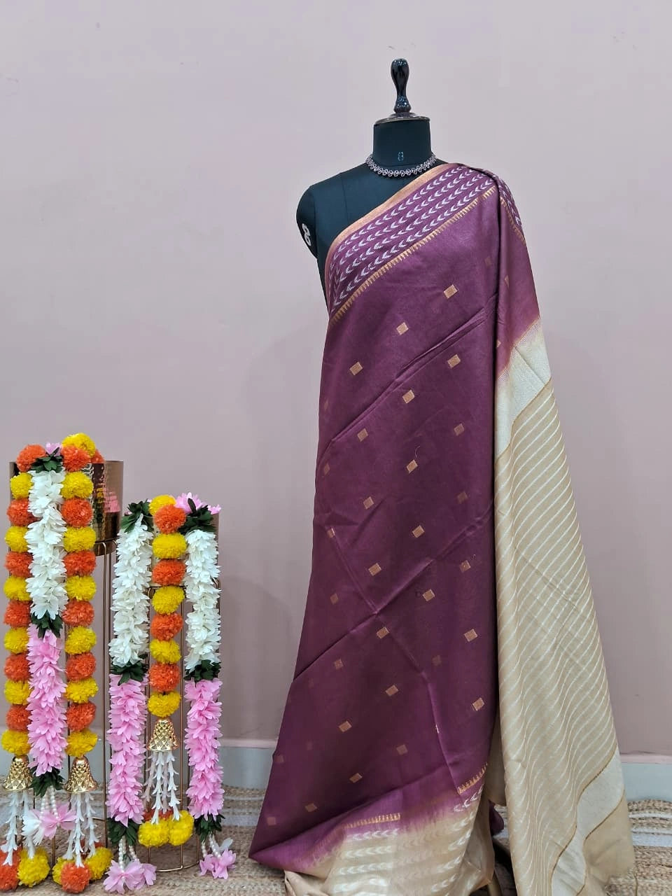 Beautiful Onion Pink Bamboo silk saree
