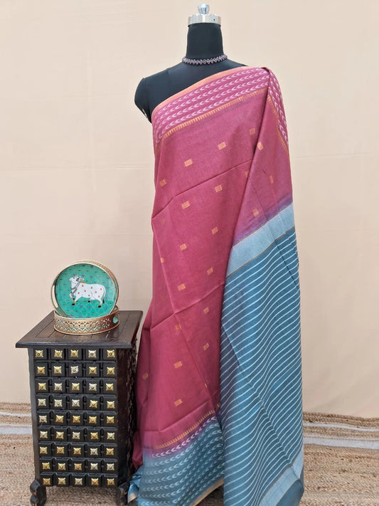 Elegance Reddish Pink Bamboo Silk Saree 