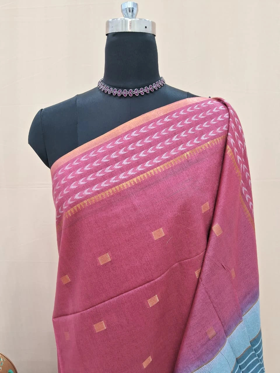 Elegance Reddish Pink Bamboo Silk Saree 1