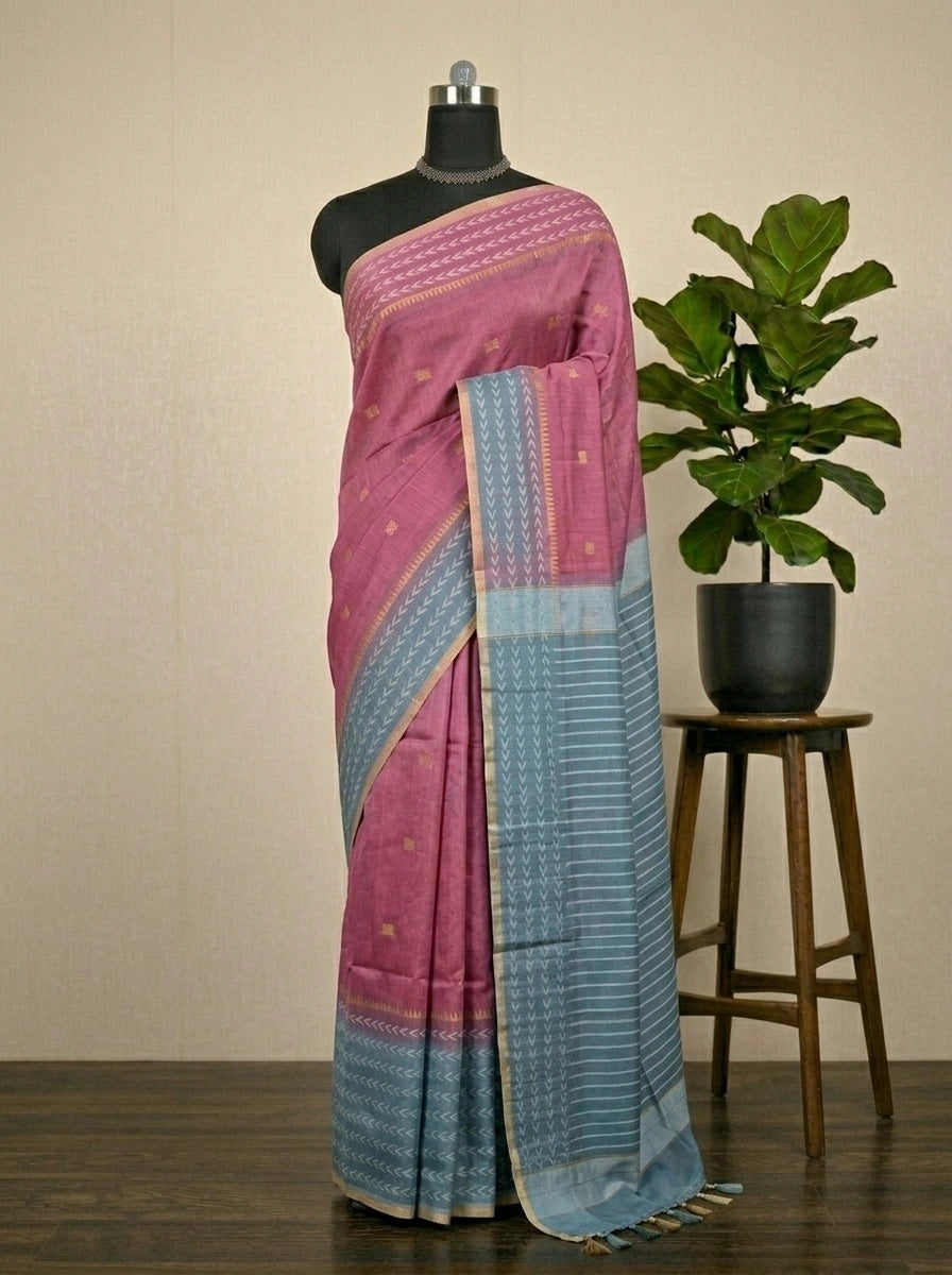 Elegance Reddish Pink Bamboo Silk Saree 