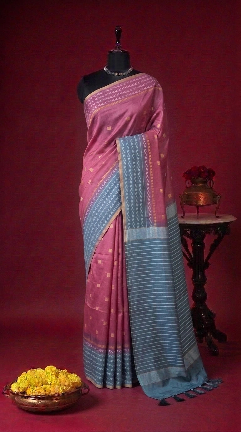 Elegance Reddish Pink Bamboo Silk Saree 