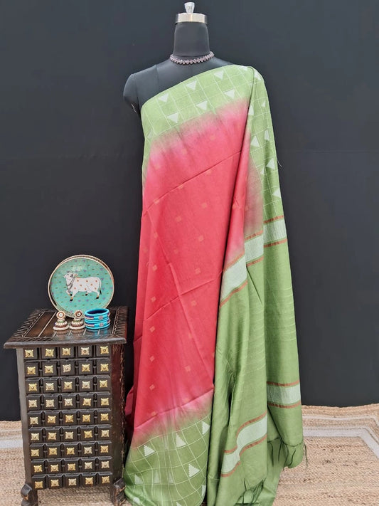 Reddish pink Bamboo Silk Saree 