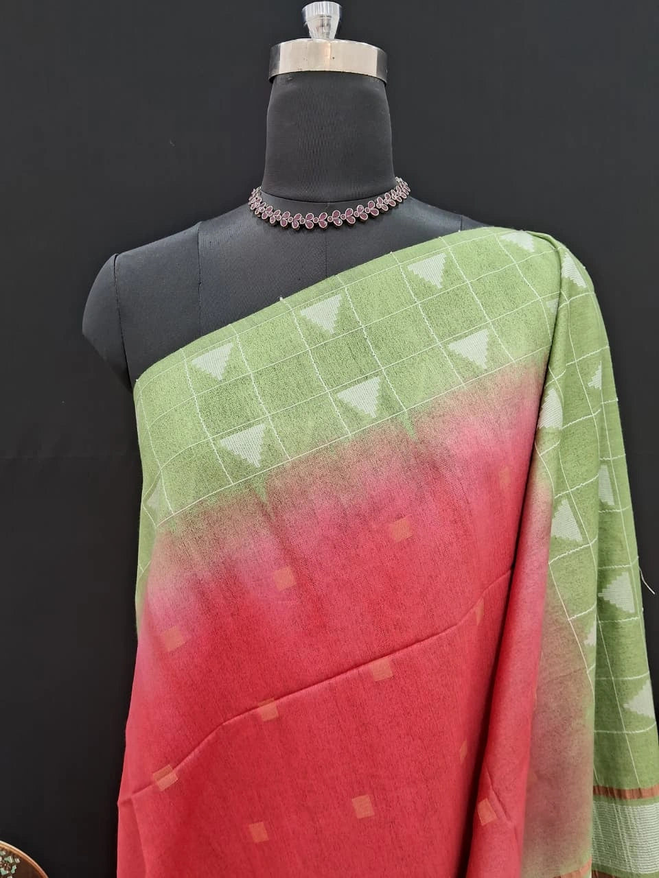Reddish pink Bamboo Silk Saree 1