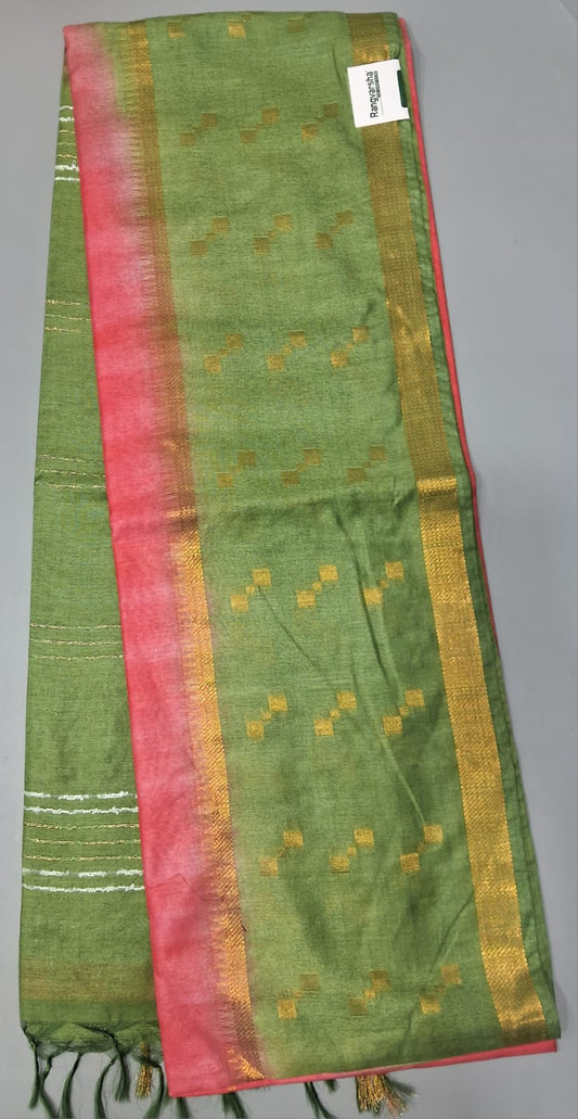 Reddish Pink Bamboo Silk Saree