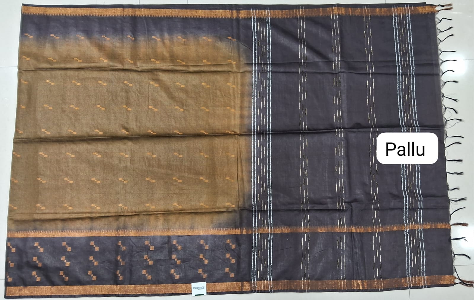 Olive Green Bamboo Silk Saree Pallu