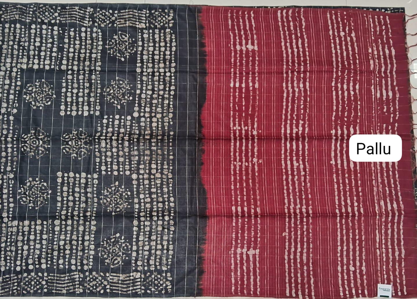 Black Bamboo Silk Saree Pallu
