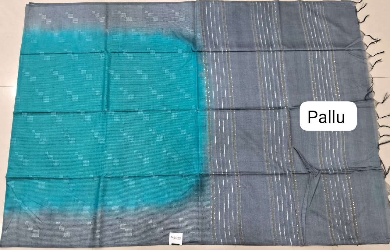 Blue Bamboo Silk Saree Pallu