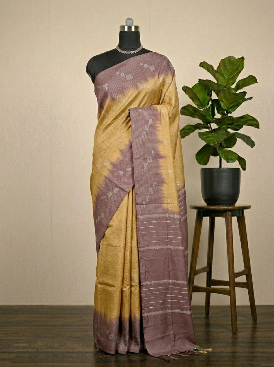 Vibrant Yellow Bamboo Silk Saree 
