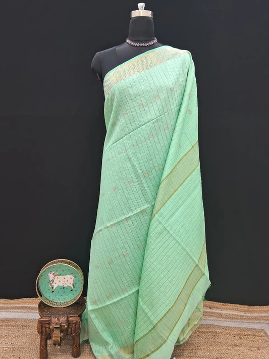 Graceful Mint Green Bamboo Silk Saree 