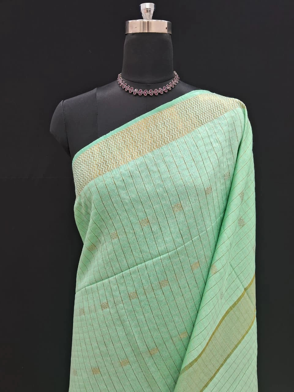 Graceful Mint Green Bamboo Silk Saree 1
