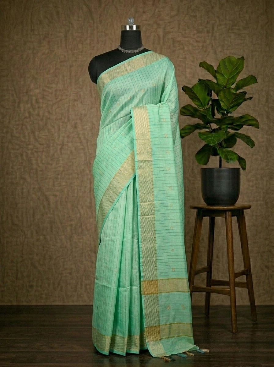 Graceful Mint Green Bamboo Silk Saree 