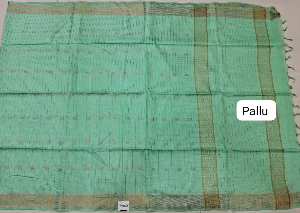 Mint Green Bamboo Silk Saree Pallu