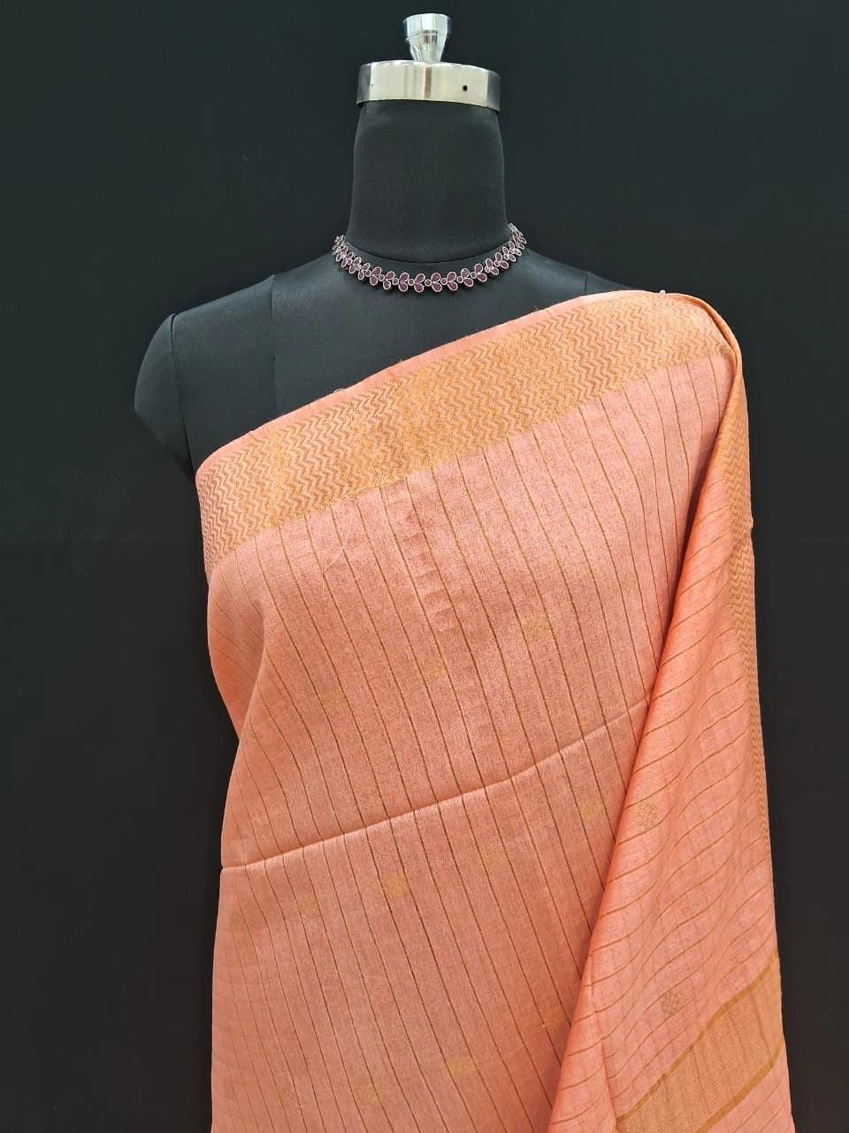 Beautiful Peach Bamboo Silk Saree 1