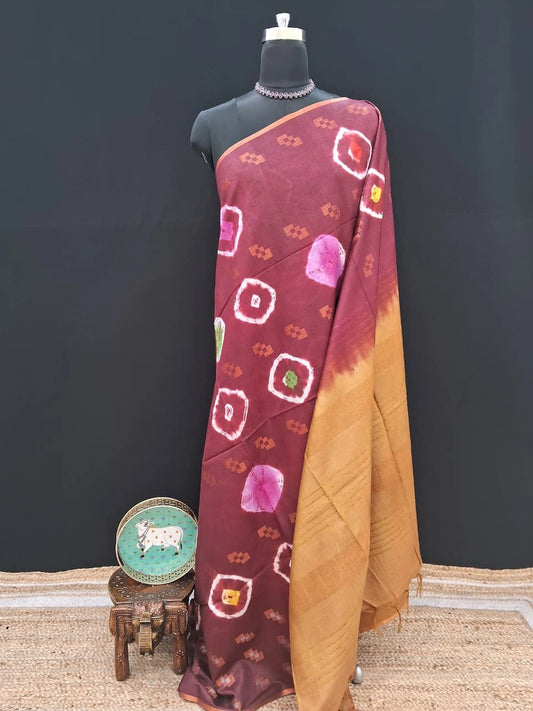 Maroonish-Brown Bamboo Silk Saree 