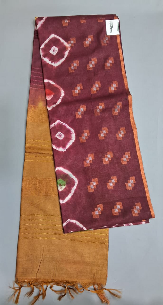 Maroonish-Brown Bamboo Silk Saree