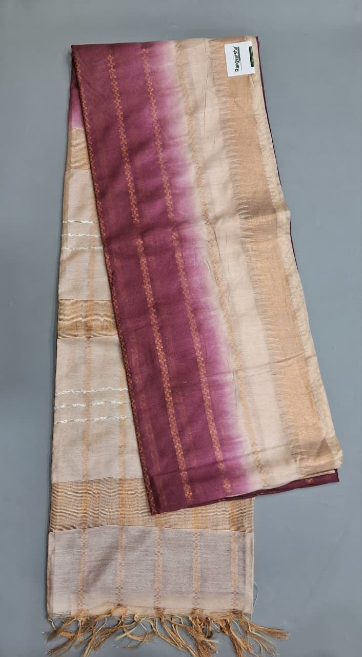 Wine Bamboo Silk Saree